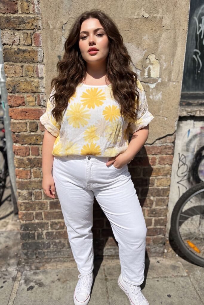 Floral Daisy Print Oversized Tunic Cotton Top
