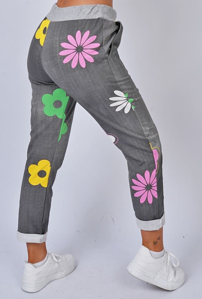 Daisy Flower Print Pockets Cotton Trousers view 4