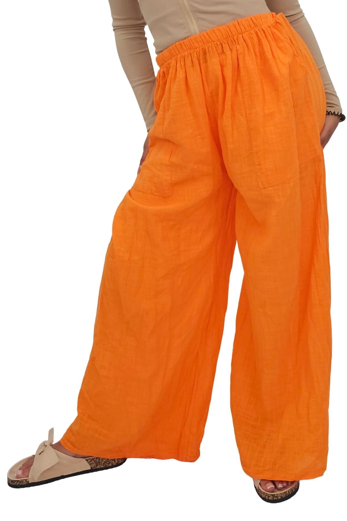 Plain Side Pockets Wide Leg Cotton Palazzo view 4