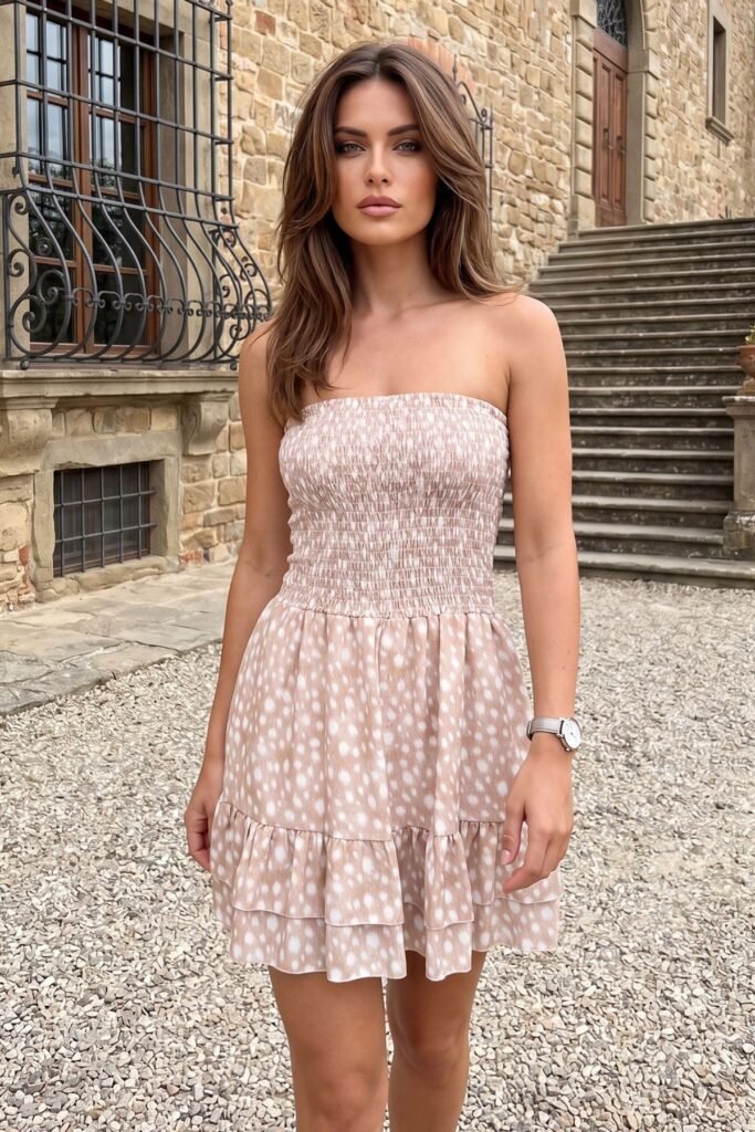 Polka Dot Print Smocked Dress