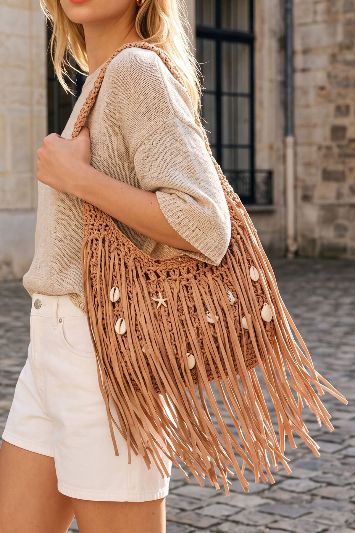Crochet Tassel Detail Shoulder Bag view 2