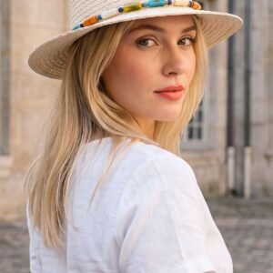 Straw Beaded Trim Hat
