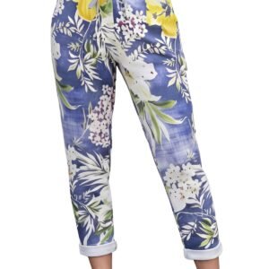 Floral Print Side Pockets Cotton Trousers