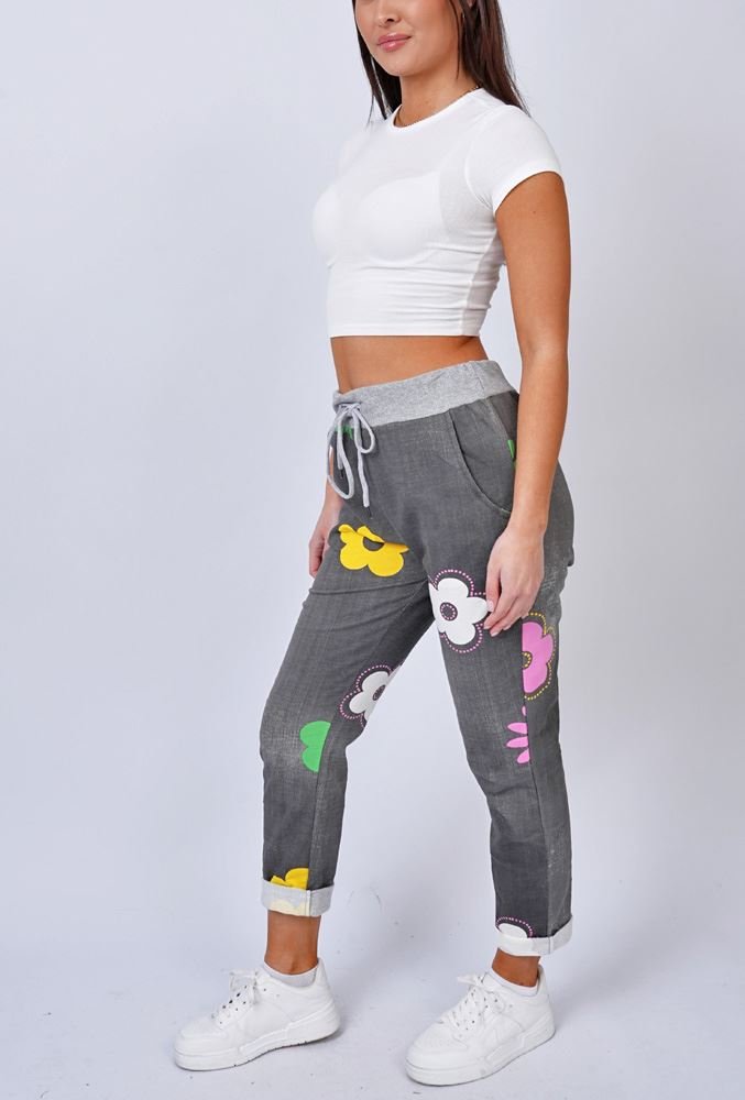 Daisy Flower Print Pockets Cotton Trousers view 2