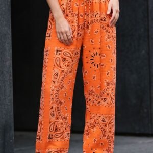 Paisley Print Drawstring Waistband Cotton Trousers