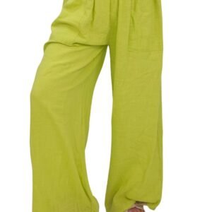 Plain Side Pockets Wide Leg Cotton Palazzo