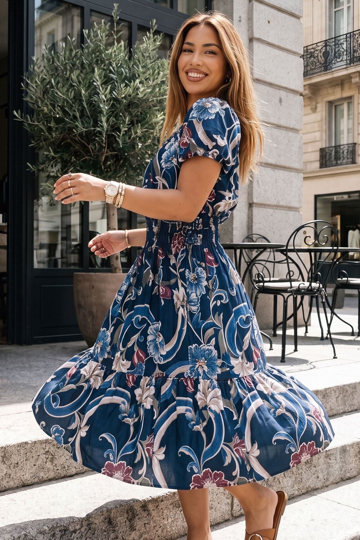 Floral Print Shirred Waist Dress view 2