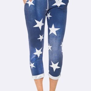 Star Print Foldover Hem Cotton Trouser