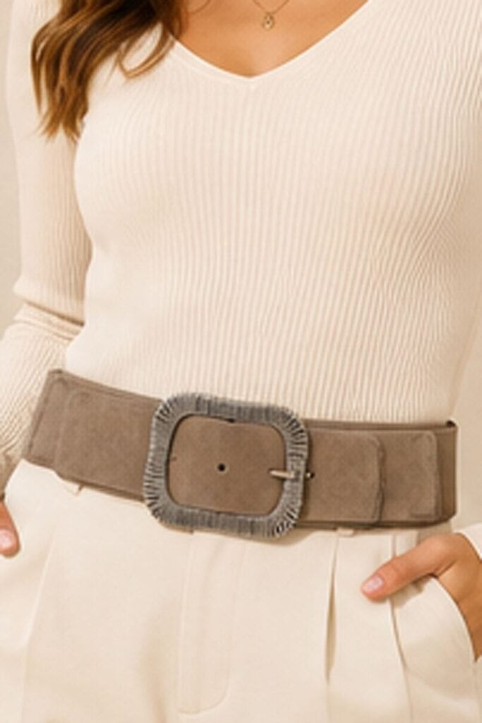 Suede Wide Waist Statement Buckle Belt