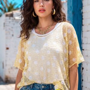 Polka Dot Print Layered Mesh Top