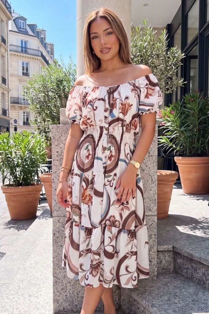 Floral Print Shirred Waist Dress