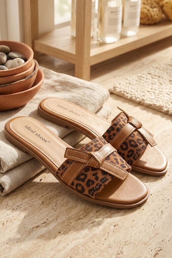 Cross Strap Patterned Flat Slider