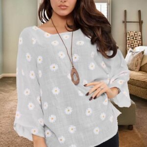 Daisy Print Necklace Tunic Top