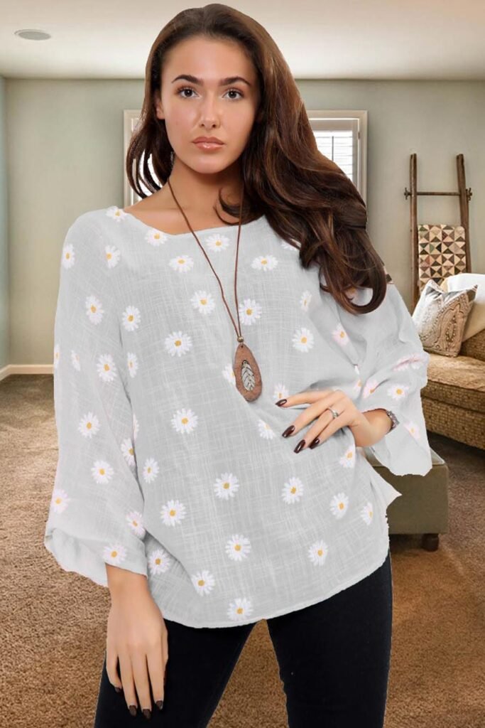 Daisy Print Necklace Tunic Top