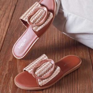 Buckle Detail Open Toe Flat Slider
