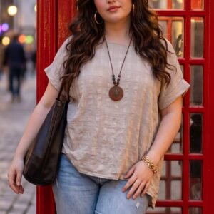 Subtle Textured Weave Pattern Tunic Necklace Cotton Top