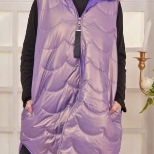 Plain Quilted Zip Up Long Hooded Gilet