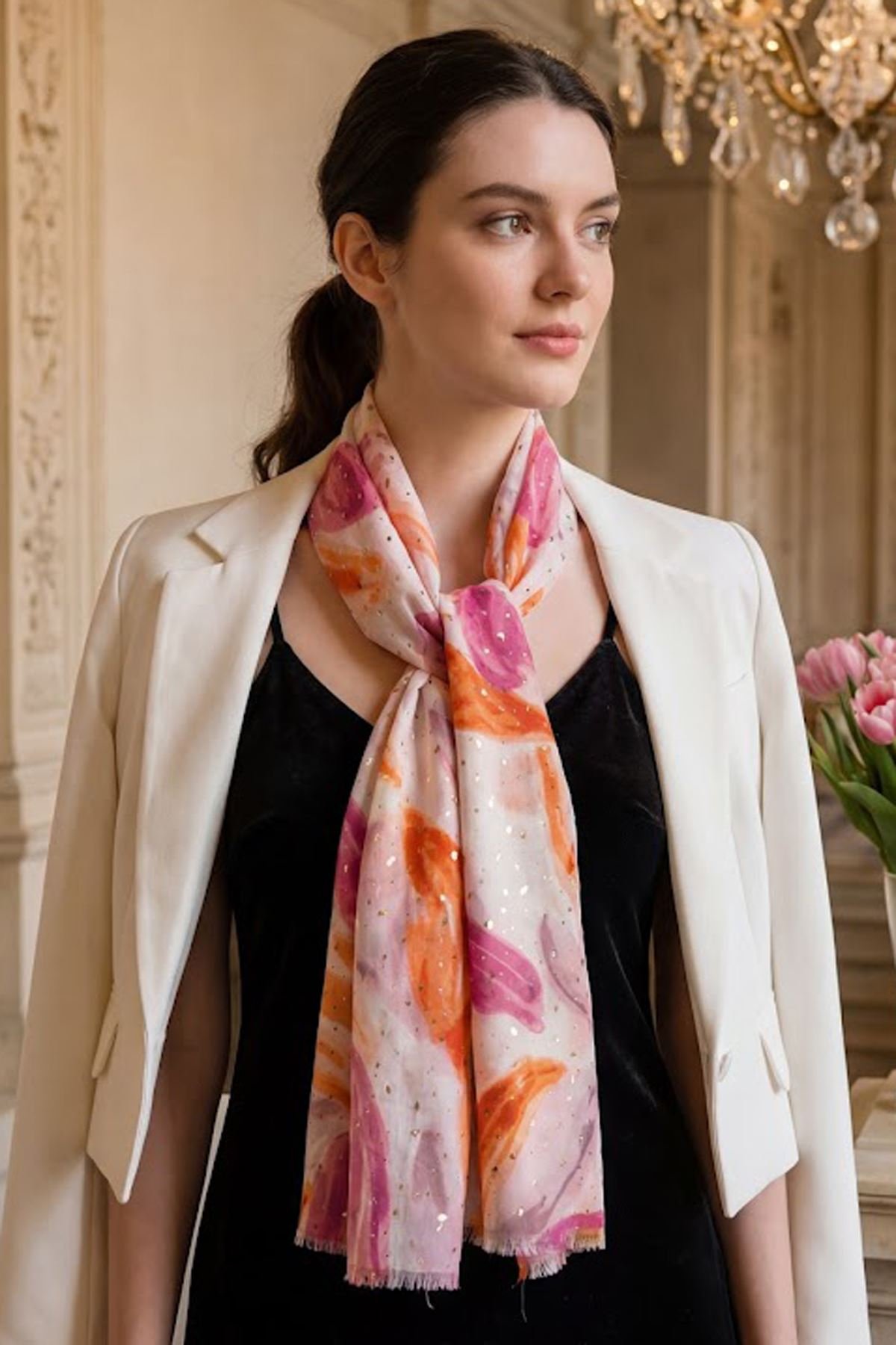Botanical Print Speckled Cotton Scarves