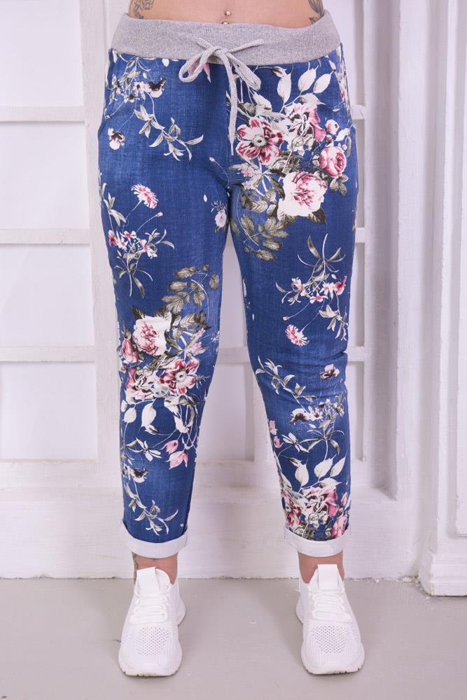 Cotton Floral Print Pocket Drawstring Trouser