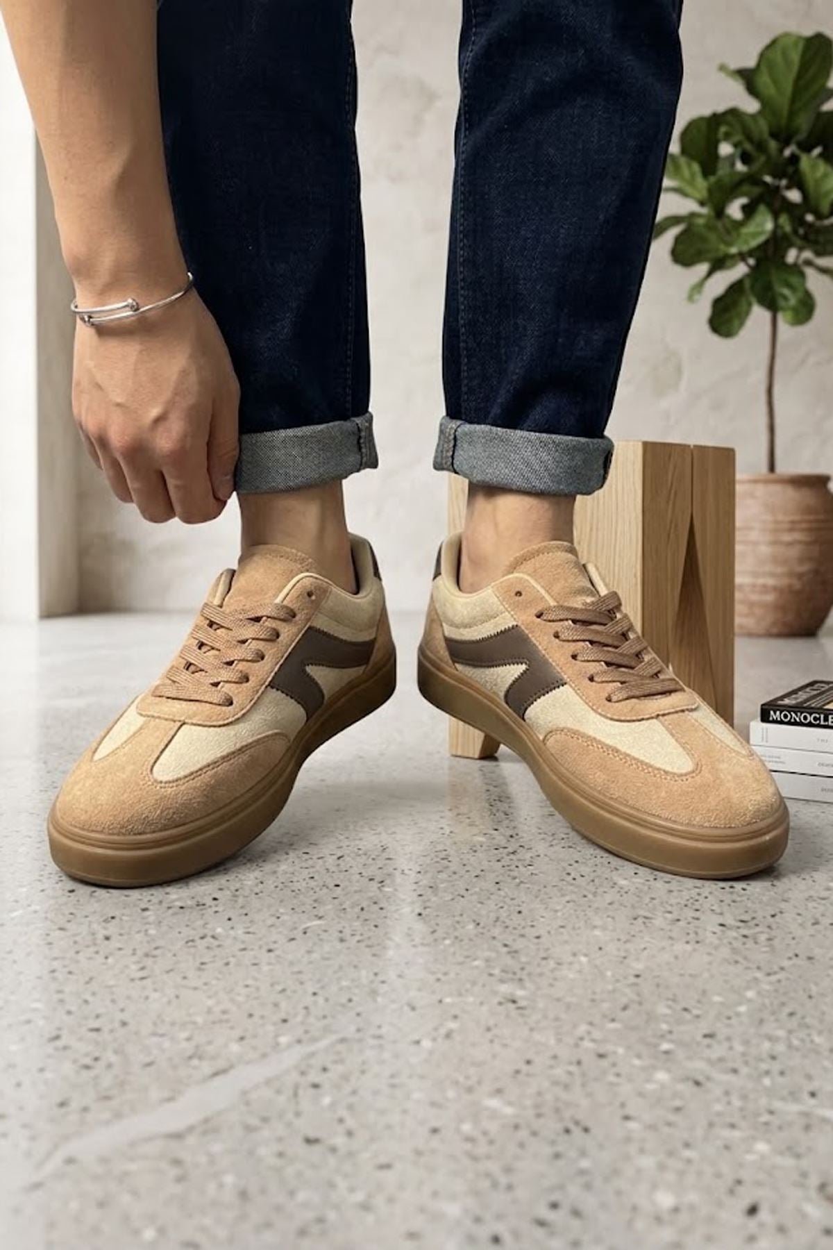 Suede Contrast Stripe Lace Up Trainer view 4