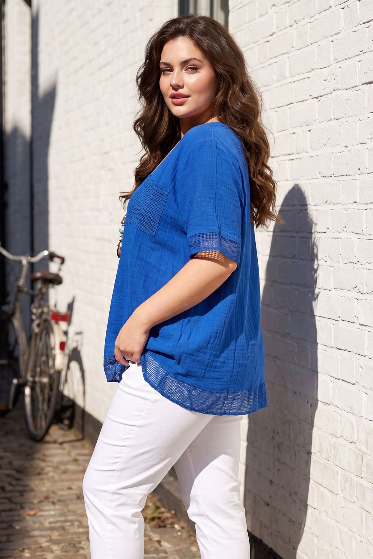 Plain Mesh Pocket Details Cotton Top view 3