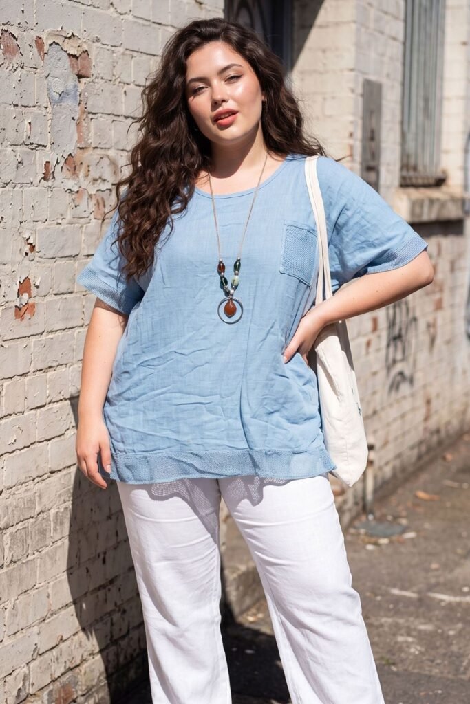 Plain Mesh Pocket Details Cotton Top