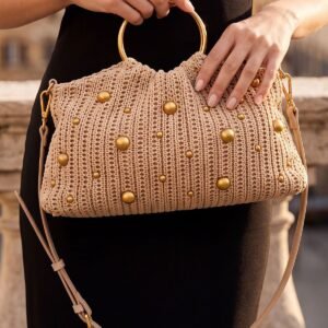 Crochet Pearl Embellished Ring Handel Shoulder Bag