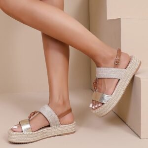 Beaded Espadrille Platform Sandal