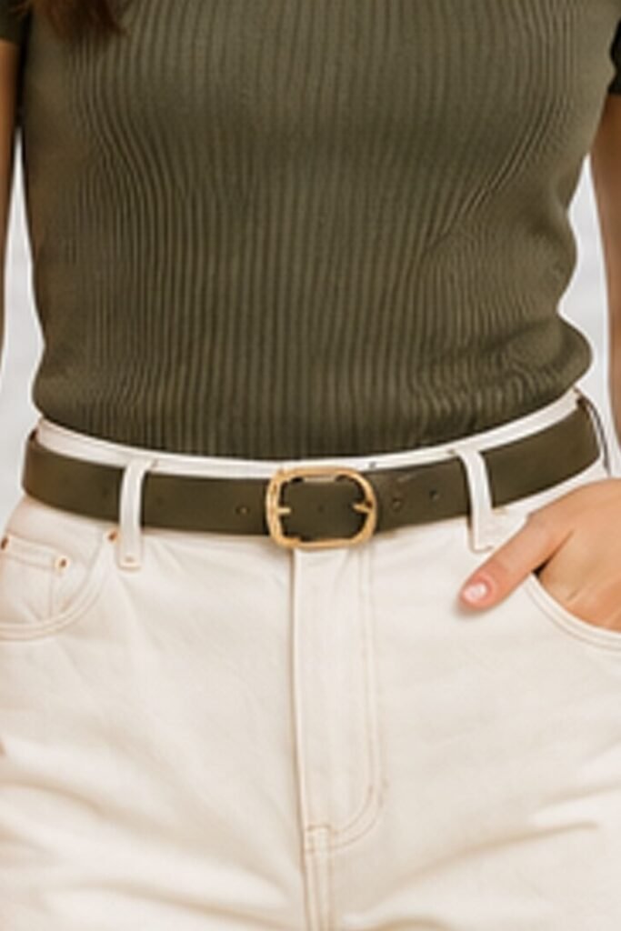 Gold Oval Buckle Thin Belt