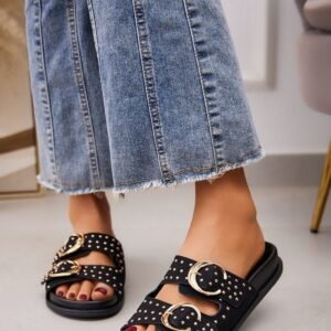 Studded Double Buckle Comfort Slipper