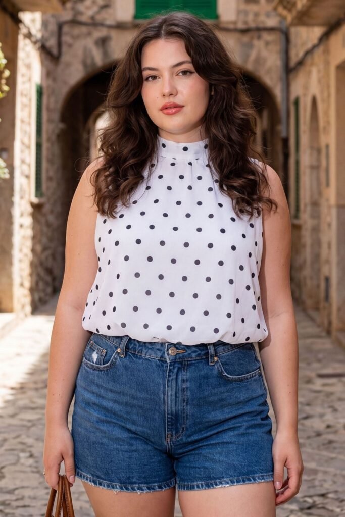 Polka Dot Print Tunic Top