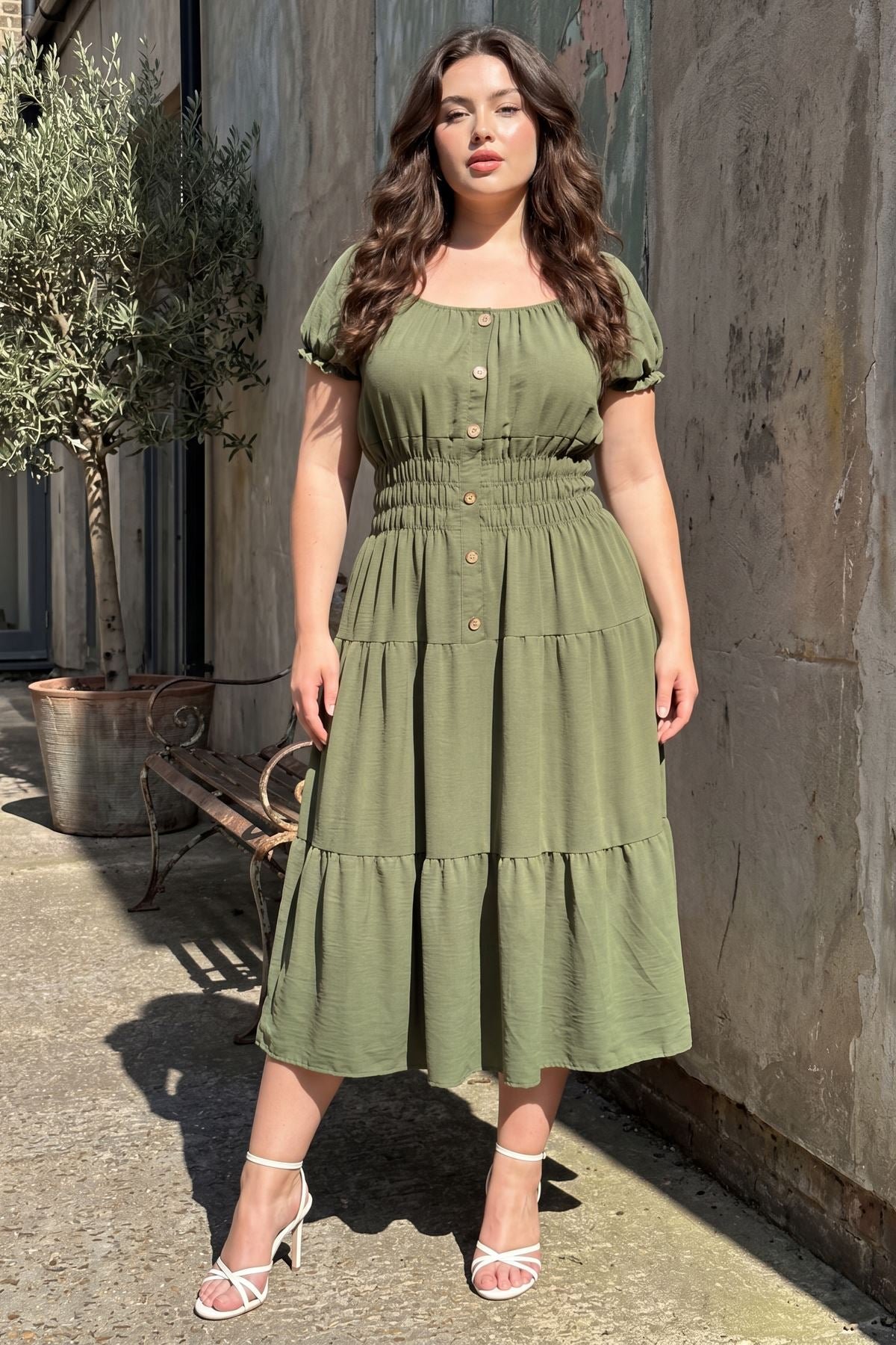 Plain Shirred Waist Tiered Dress view 4