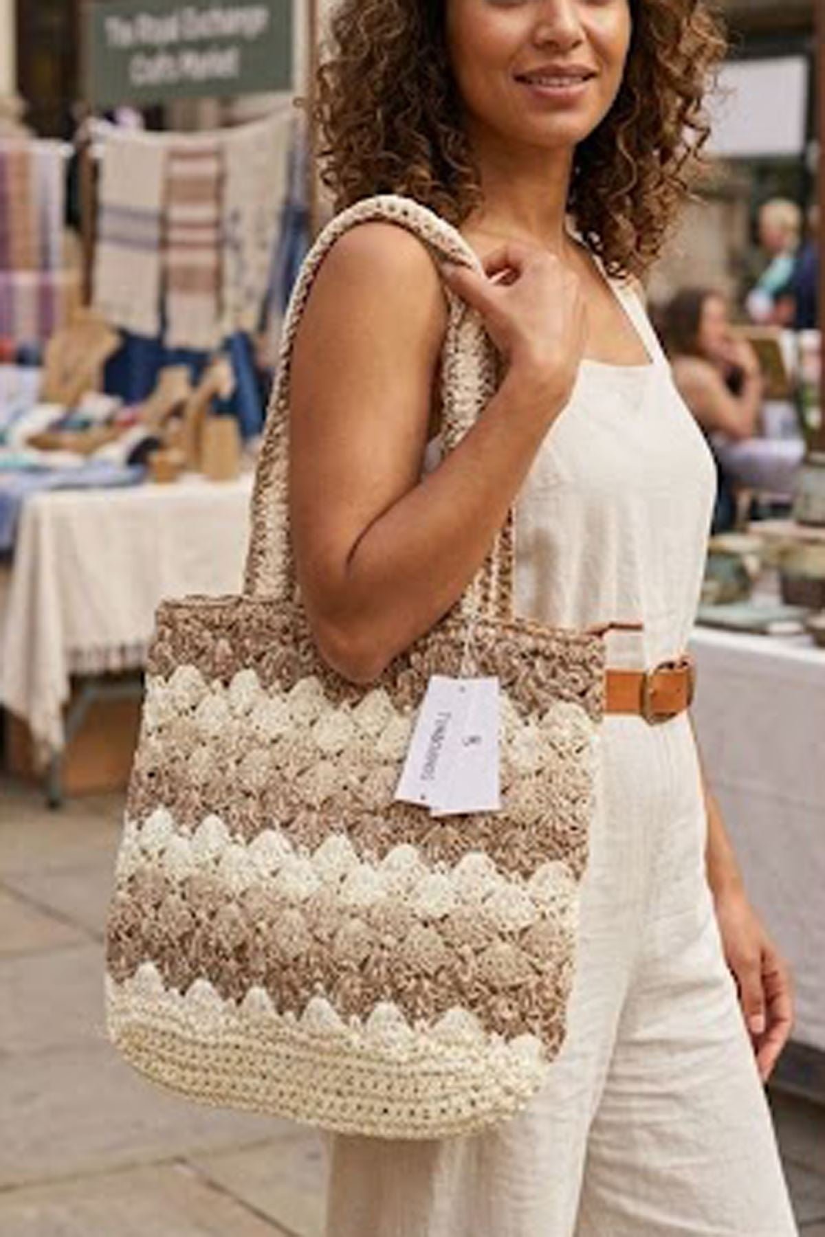 Crochet Striped Knitted Shoulder Bag view 3