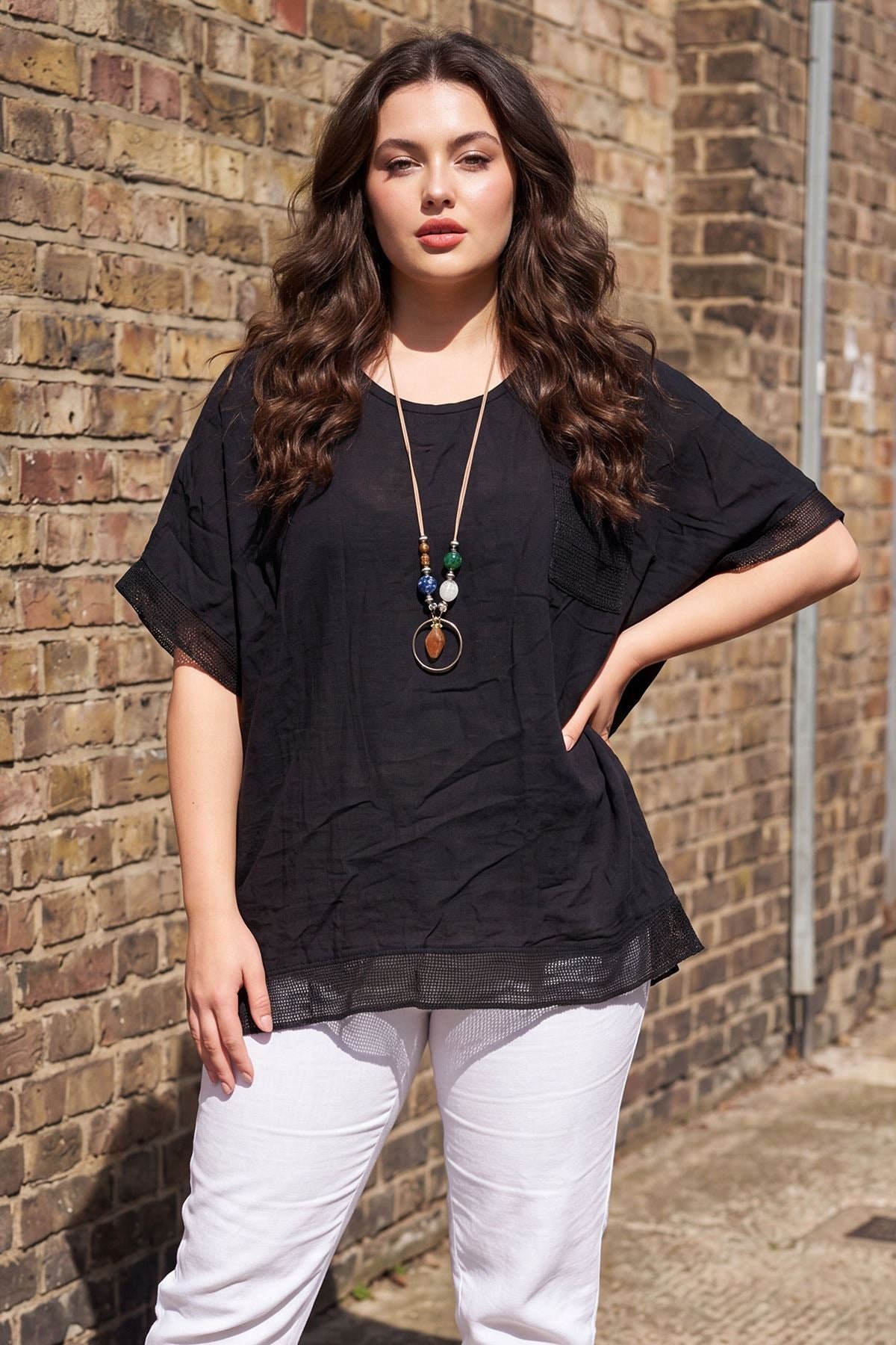 Plain Mesh Pocket Details Cotton Top view 4