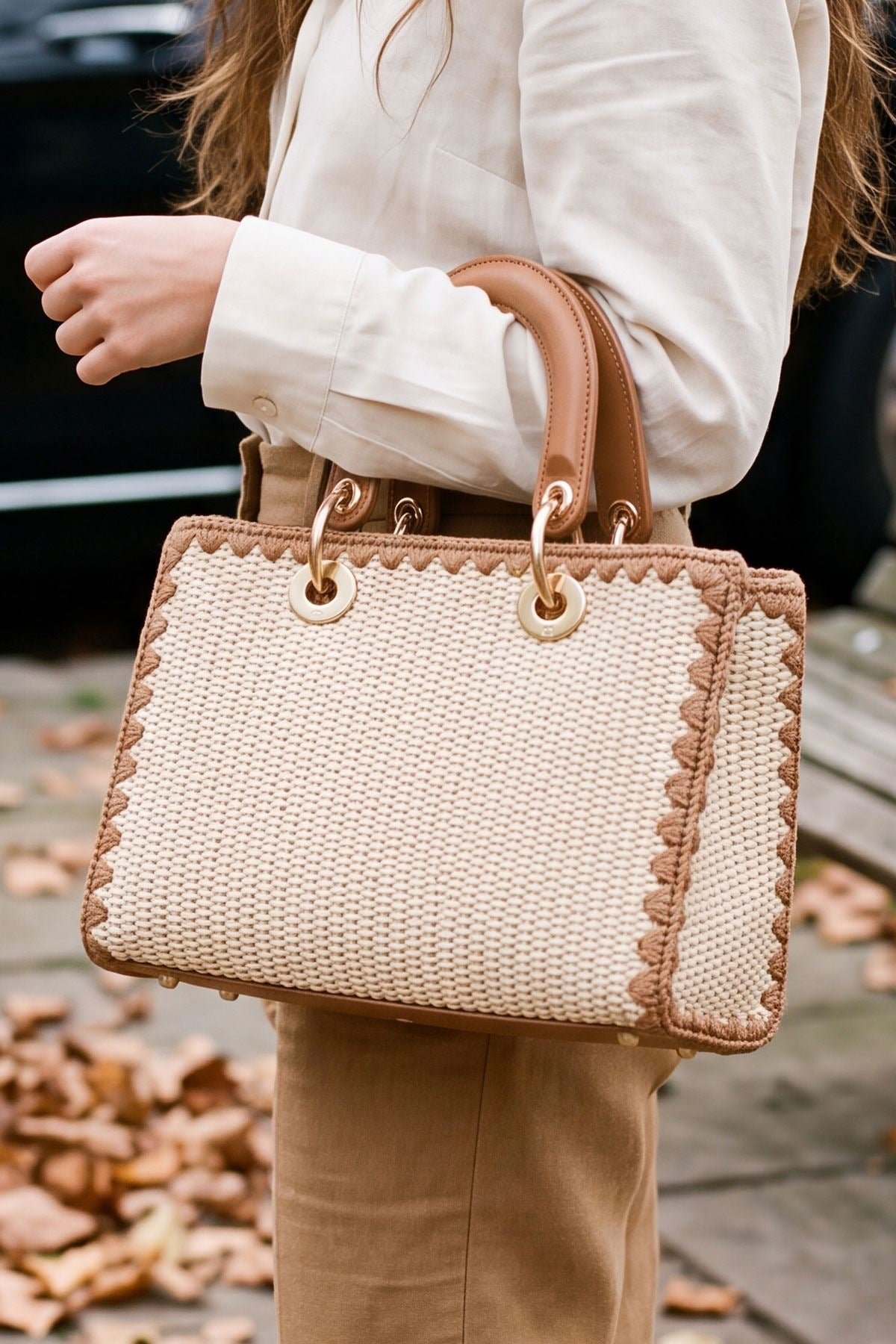 Straw Wooden Top Handles Crossbody Bag view 2