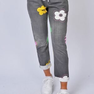 Daisy Flower Print Pockets Cotton Trousers