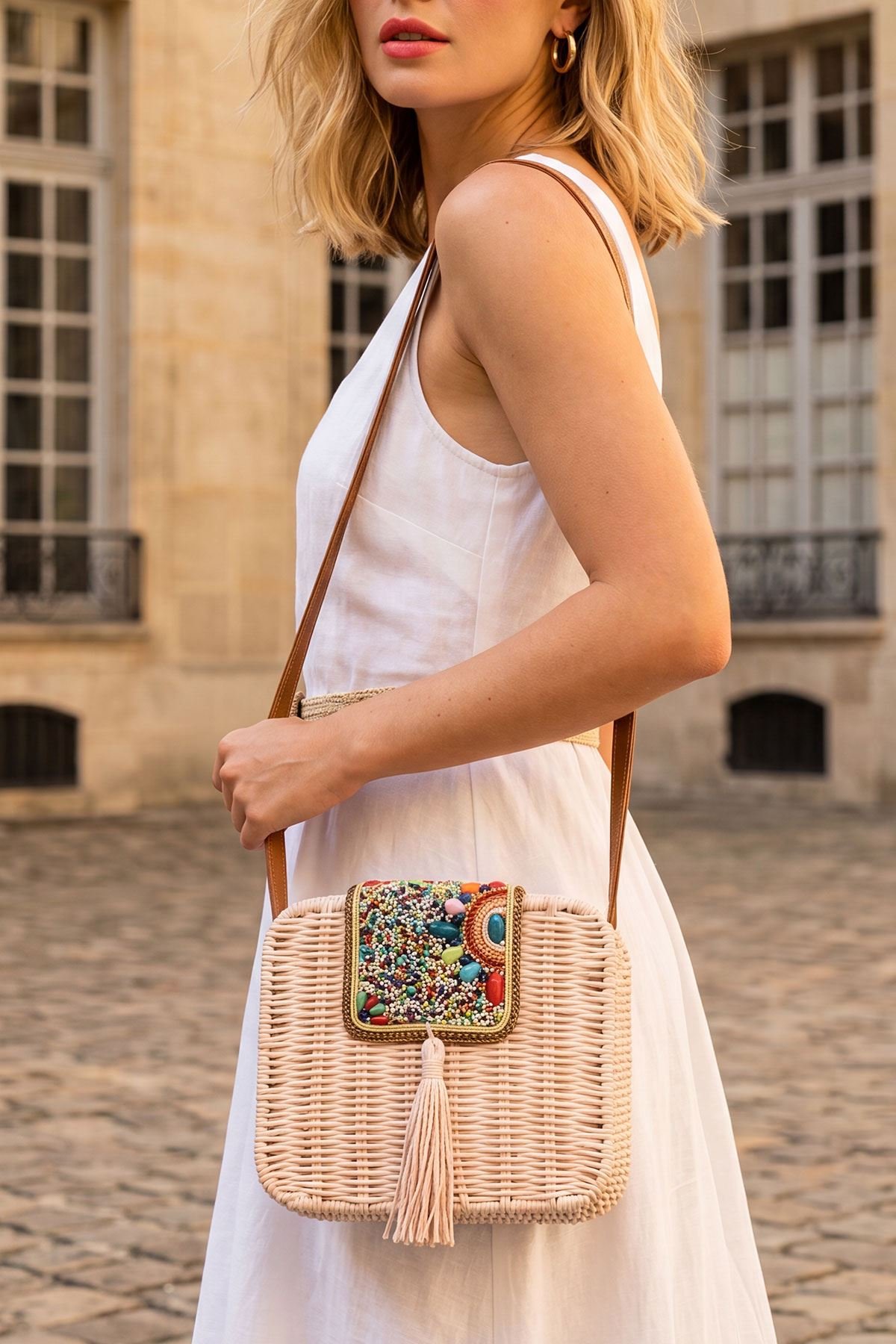 Embellished Tassel Detail Shoulder Bag