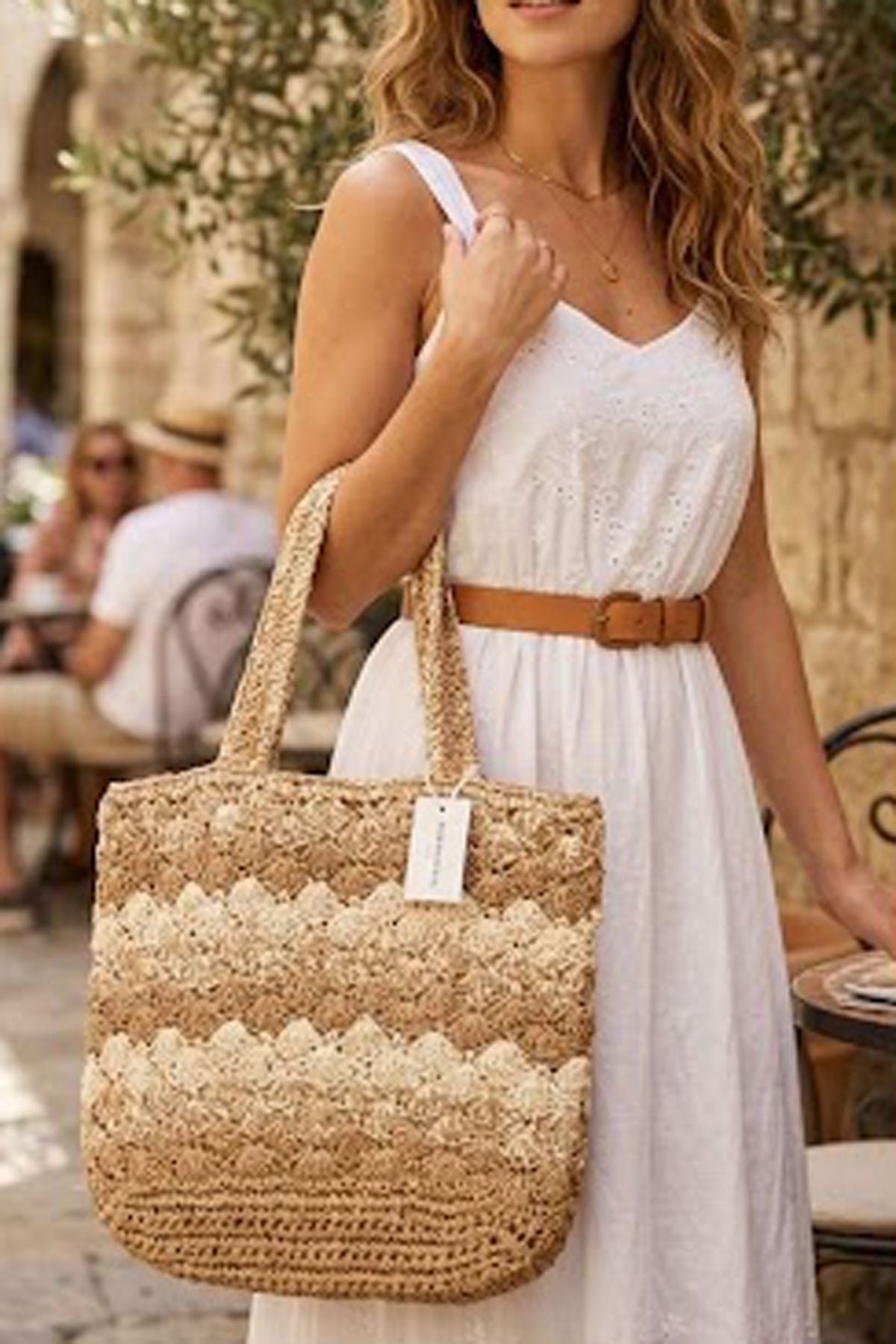 Crochet Striped Knitted Shoulder Bag view 2