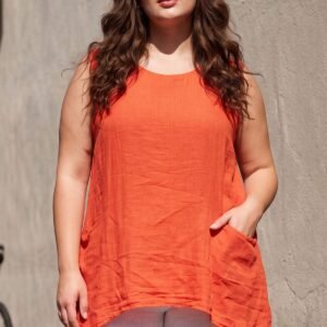 Plain Front Two Pockets Tunic Cotton Top