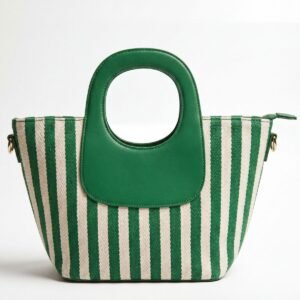 Two Tone Zip Closure Top Handle Hand Bag