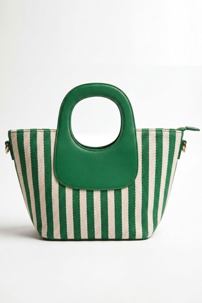 Two Tone Zip Closure Top Handle Hand Bag