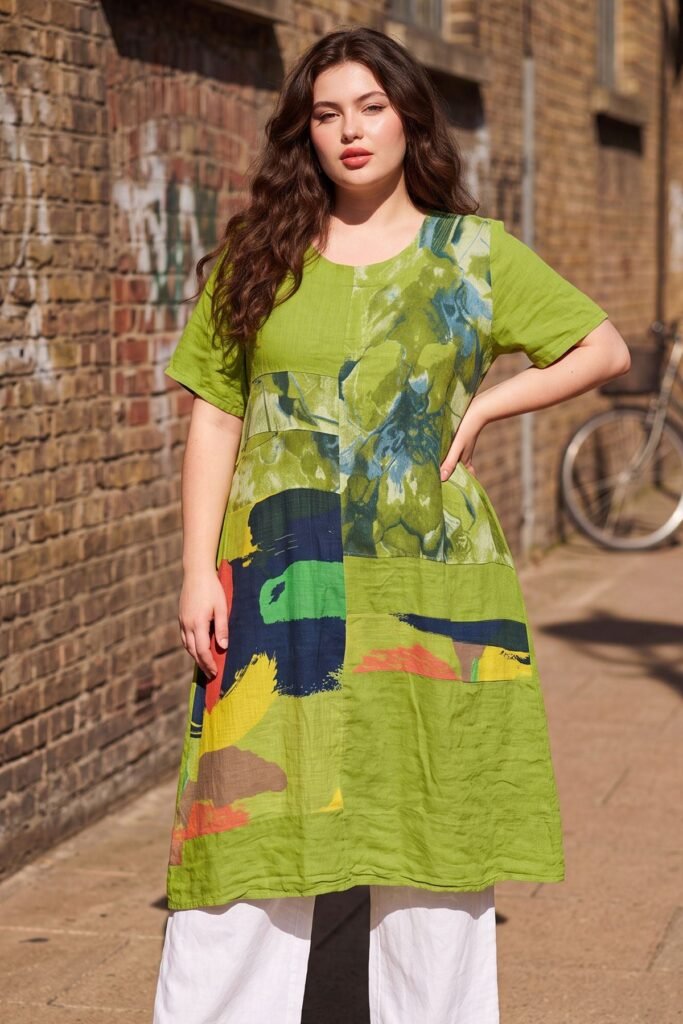Abstract Print Front Pocket Dress