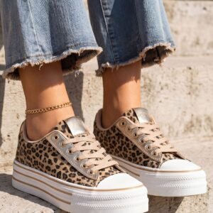 Foil Lace Up Flat Sneakers