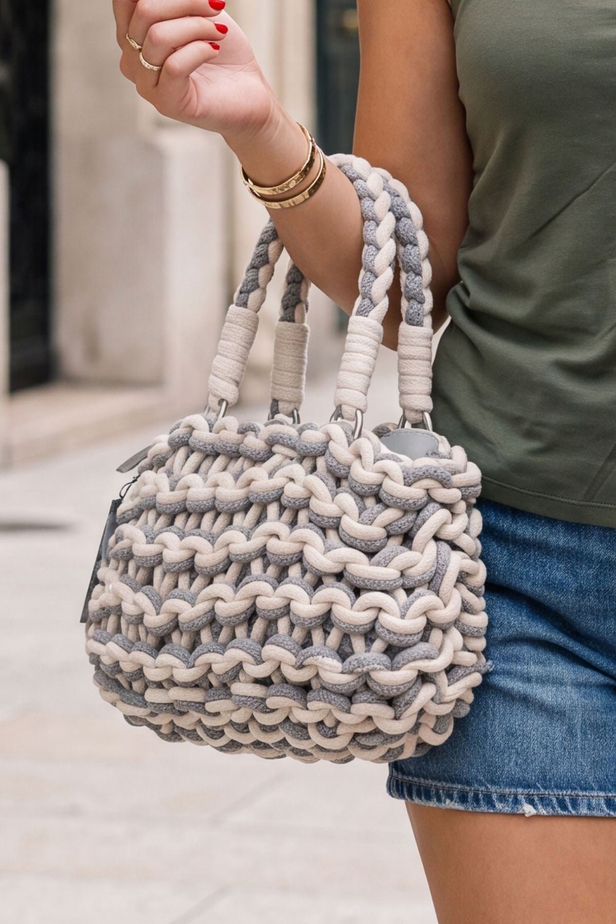 Chunky Knit Two Handle Shoulder Bag view 2