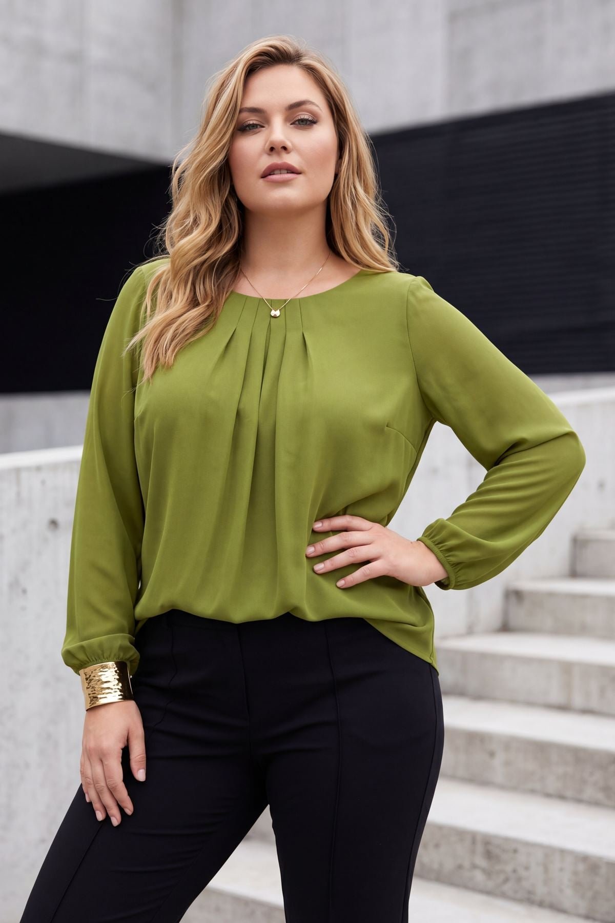 Plain Front Pleated Tunic Top view 3