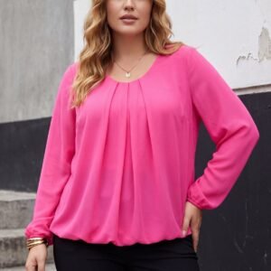Plain Front Pleated Tunic Top