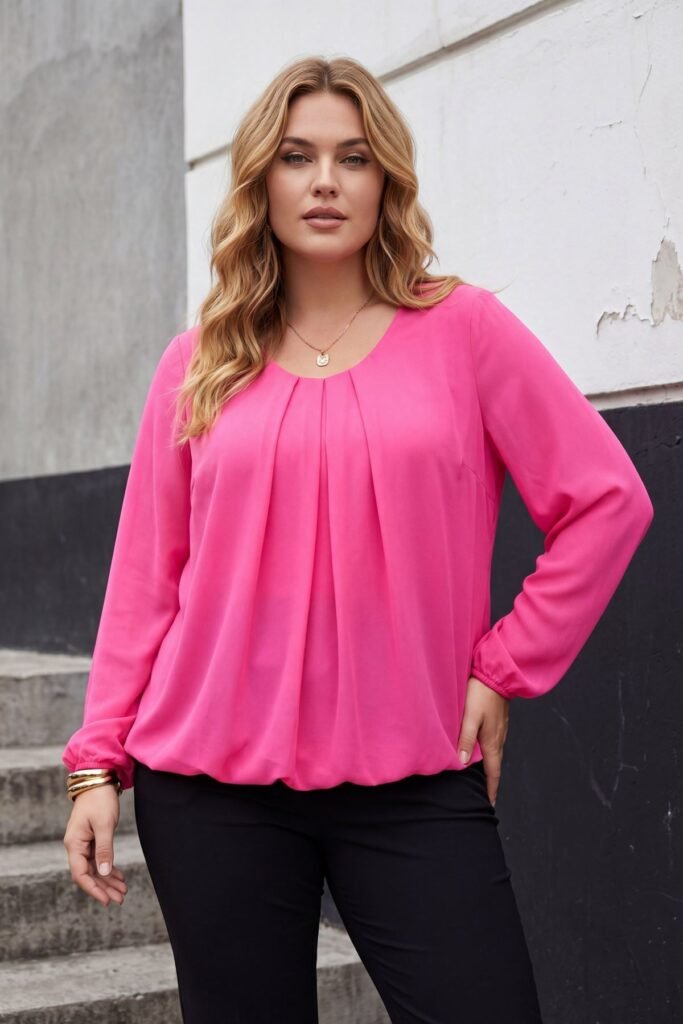 Plain Front Pleated Tunic Top