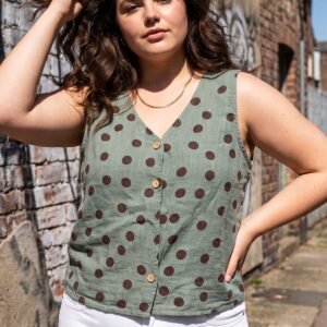 Polka Dot Print Button Front Vest Cotton Top