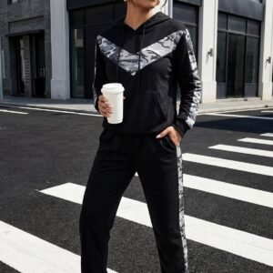 Camouflage Print String Hooded Side Panel Co-Ord Set