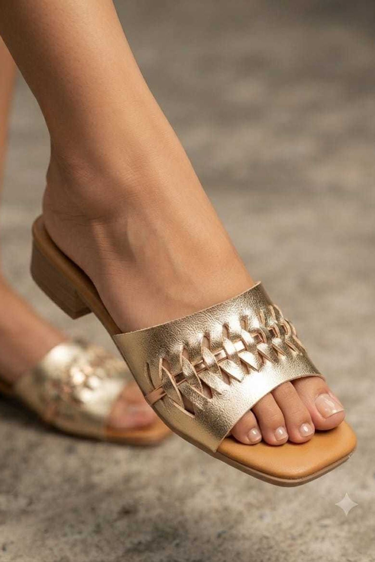 Cut Out Block Heel Slip On Slider